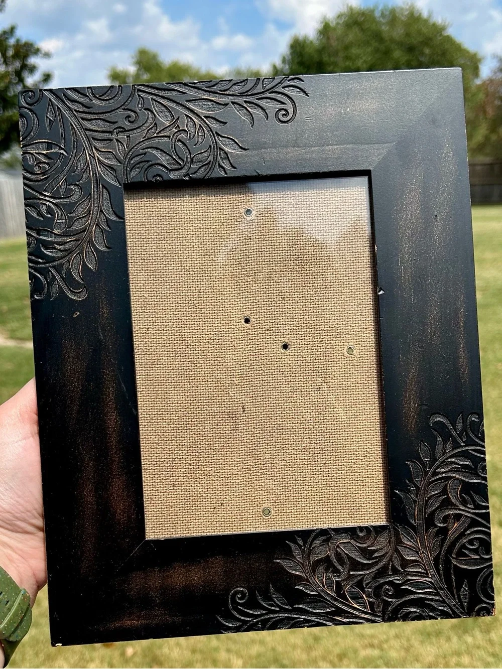 Pier 1 Wooden Floral Embossed Photo Frame Black & Bown